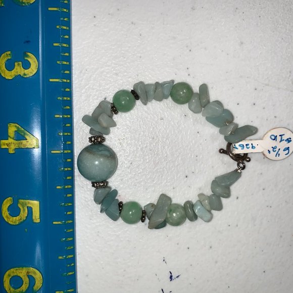 6 1/2" Aquamarine, Jade, Amazonite Beaded Bracelet - Picture 2 of 7